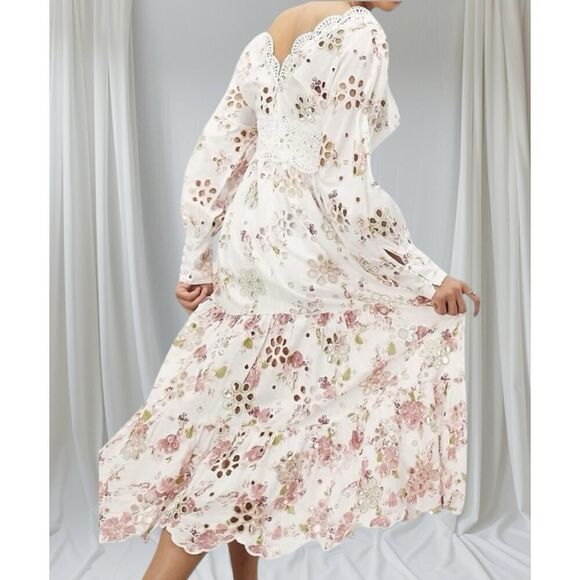 Curve Broderie Eyelet Twist Front Floral Midi Dress US 24 NWT Cotton - Picture 5 of 10